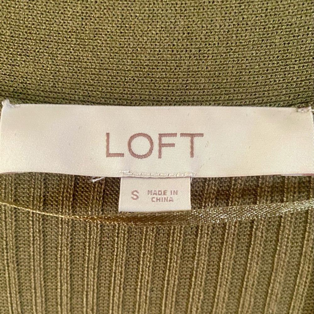 LOFT long open front cardigan. Olive green shade. Size-Small - Picture 3 of 5